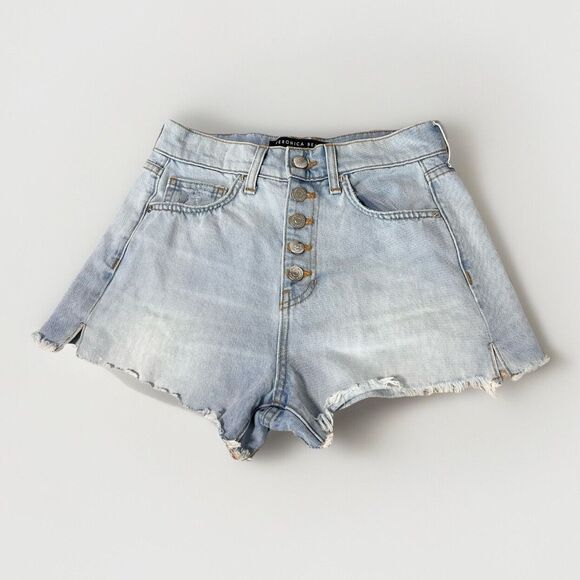$178 - Veronica Beard Timmi Cutoff Denim Shorts Light Wash Size 26 Button Fly